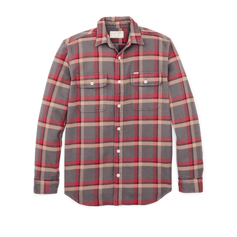 Filson Vintage Flannel Work Shirt in Gray Red Multi Plaid