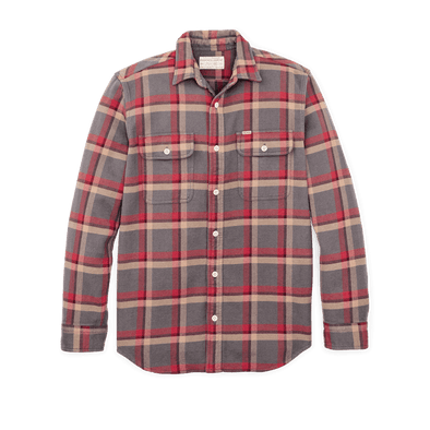 Filson Vintage Flannel Work Shirt in Gray Red Multi Plaid