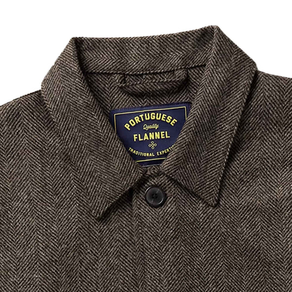 Portuguese Flannel Labura Wool Overshirt in Brown Herringbone