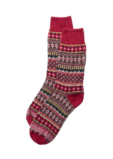 American Trench Cotton Fair Isle Sock in Red