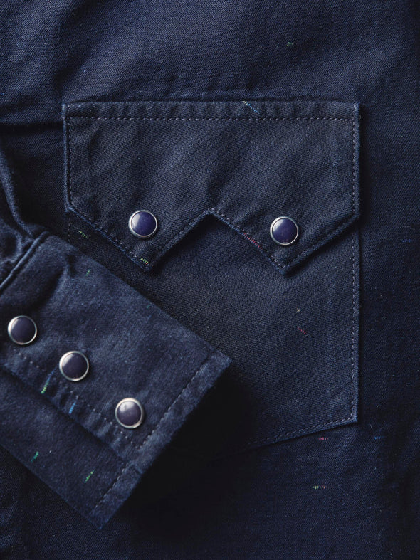 Imogene & Willie Sawtooth Pearl Snap Shirt in Reverse Black Indigo Nep