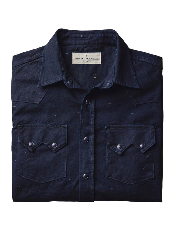 Imogene & Willie Sawtooth Pearl Snap Shirt in Reverse Black Indigo Nep