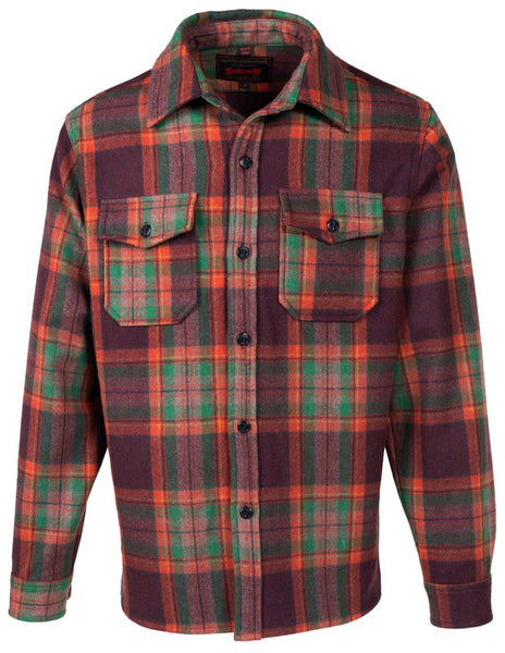 Schott NYC CPO Wool Shirt Jacket in Brick Plaid