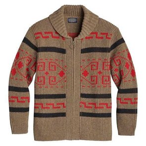 Pendleton's Original Westerly Sweater in Taupe Mix/Red