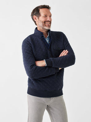 Faherty Epic Quilted Fleece Pullover in Navy Melange