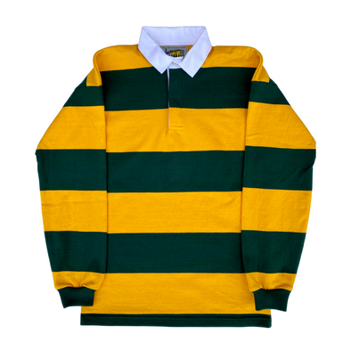 Journeyman Co. Rugby Shirt in Green Gold Stripe